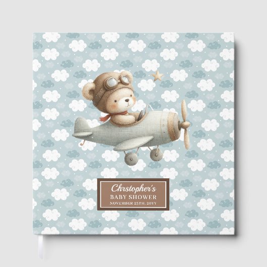 Livre D'or Boy Baby shower Invité Réserver Cute Teddy Bear Pi (Recto)