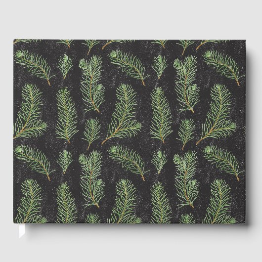 Livre D'or Branches de pin aquarelle sur arrière - plan noir. (Recto)