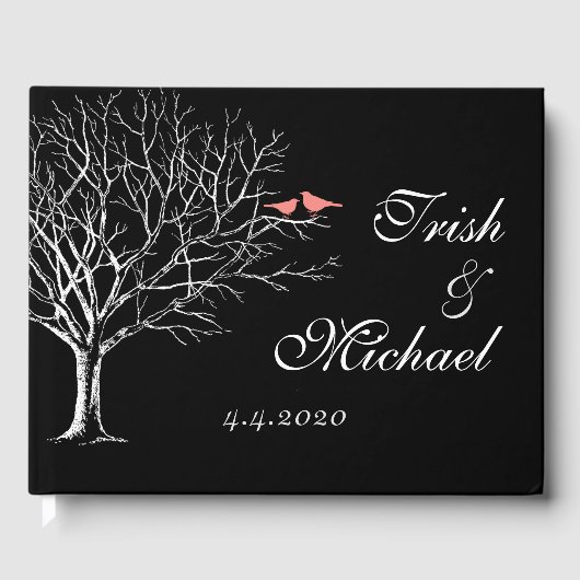 Livre D'or Branches des arbres Corail noir Oiseaux Mariages L (Recto)