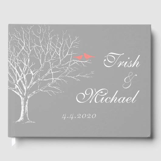Livre D'or Branches des arbres Gris Corail Oiseaux Mariages L (Recto)