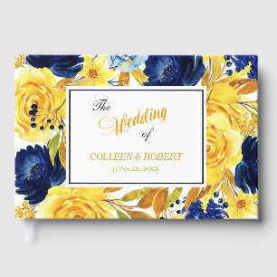Livre D'or Bright Gold Navy Blue Floral Mariage