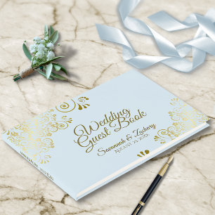 Livre D'or Broderie de filigrane doré sur élégant mariage ble