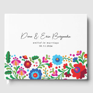 Livre D'or Broderie mexicaine colorée sur Mariage blanc