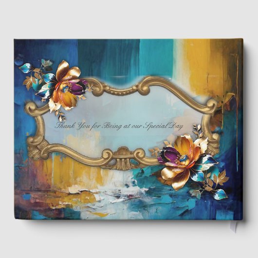 Livre D'or bronze Abstrait, style baroque bleu or (Verso)