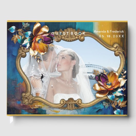 Livre D'or bronze Abstrait, style baroque bleu or (Recto)