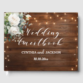 Livre D'or Brown Bois de Chaîne Rustique Lumières Mariage Flo (Recto)