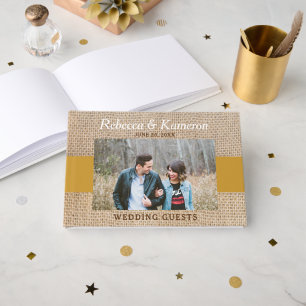 Livre D'or Brown Burlap & Gold, Mariage photo