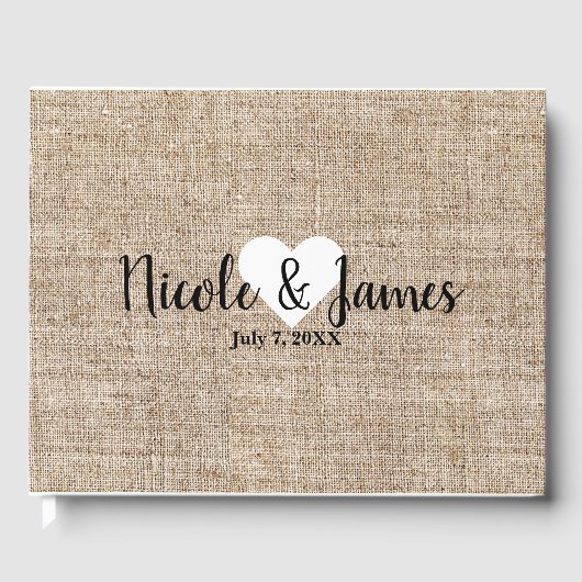 Livre D'or Brown Burlap Mariage campagnard rustique minimal (Recto)