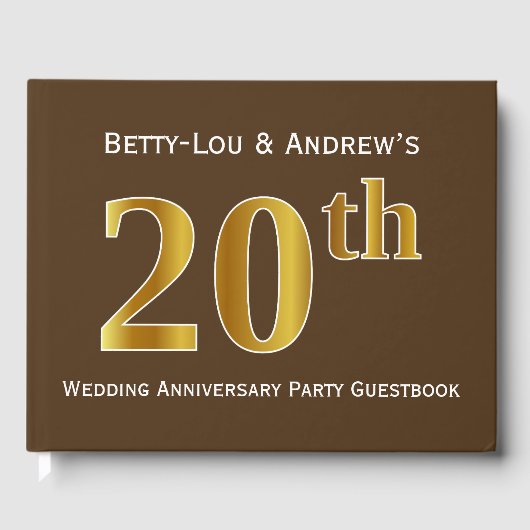 Livre D'or Brown, Faux Gold 20e fête Mariage (Recto)