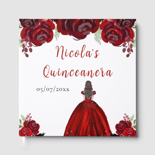 Livre D'or Brown Hair Princess Red Quinceanera Guest Book (Recto)