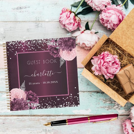 Livre d'or burgundy argent floral