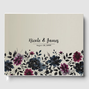 Livre D'or Burgundy Bleu Minuit Floral Almond Mariage Encre