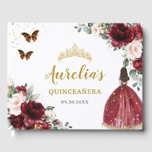 Livre D'or Burgundy Blush Floral Princess Gold Quinceañera