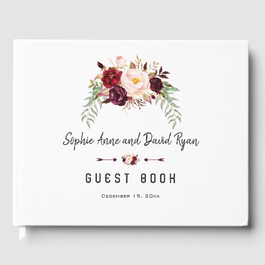 Livre D'or Burgundy Blush Floral Wedding planner écriture man (Recto)
