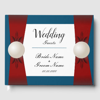 Livre D'or Burgundy et Blue Pearl Ribbon Mariage