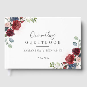 Livre D'or Burgundy Floral Script Mariage d'hiver