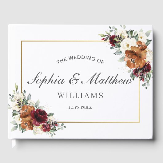 Livre D'or Burgundy Ivory Rust Orange Floral Greenery Wedding (Recto)