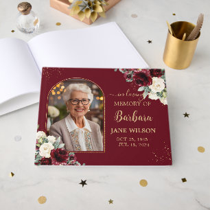 Livre D'or Burgundy Ivory White Floral Memorial