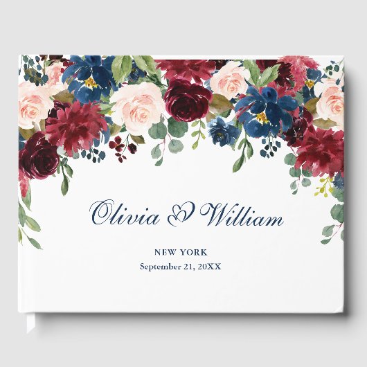 Livre D'or Burgundy Navy Blue Blush Floral Mariage (Recto)