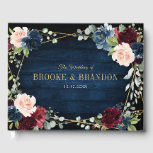 Burgundy Navy Blush Floral Mariage géométrique