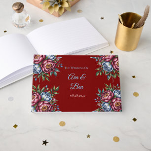 Livre D'or Burgundy Peony et Blue Rose Mariage