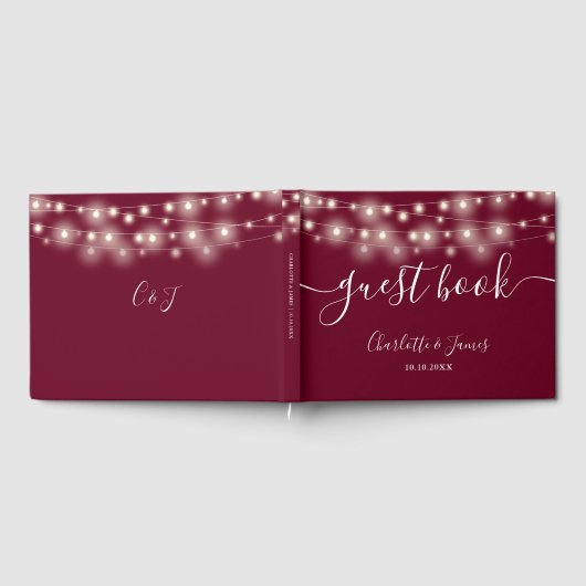 Livre D'or Burgundy String Lights Signature Script Mariage (Complet)