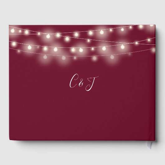 Livre D'or Burgundy String Lights Signature Script Mariage (Verso)