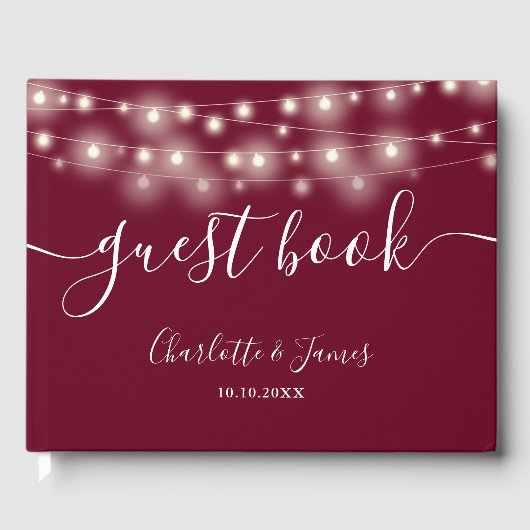 Livre D'or Burgundy String Lights Signature Script Mariage (Recto)