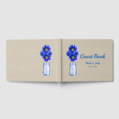 Livre D'or Burlap bleu rustique Floral Mason Jar Mariage (Complet)