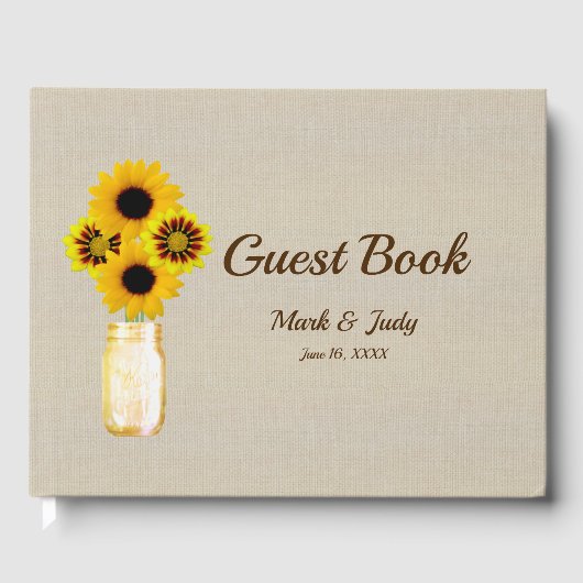 Livre D'or Burlap Rustique Jaune Floral Mason Jar Mariage (Recto)