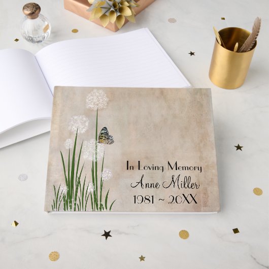 Livre D'or Butterfly on a Puff Flower Memorial Service (Recto ouvert)