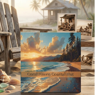 Livre D'or Cabane de la plage au coucher du soleil Vagues Liv