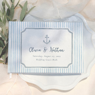 Livre D'or Cadre Capricieux Rayures Rétro Bleues Mariage