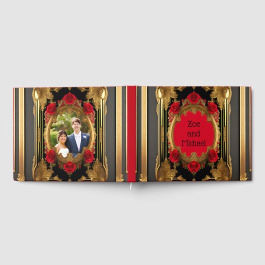 Livre D'or Cadre doré avec roses rouges, mariage photo gothiq (Complet)