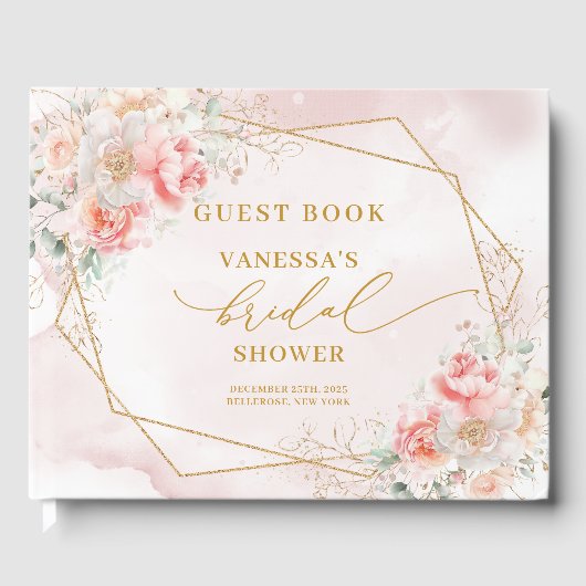 Livre D'or Cadre Mariage Bohème Élégant Rose Poudré et Or (Recto)