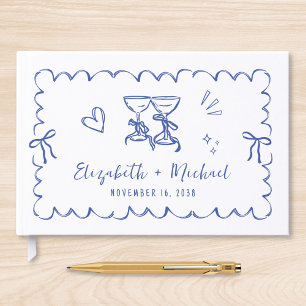 Livre D'or Cadre Ondulé Fantaisiste Mariage Bleu Dessiné à la