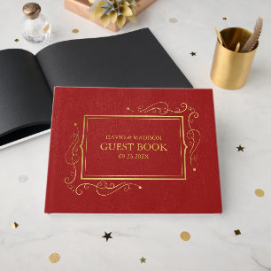 Livre D'or Cadre rouge en cuir or