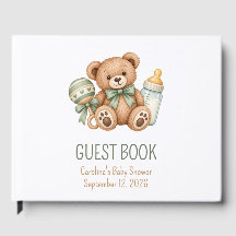Cahier de signatures de la baby shower avec un our