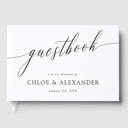 Livre D'or Calligraphie délicate Mariage noir et blanc (Recto)
