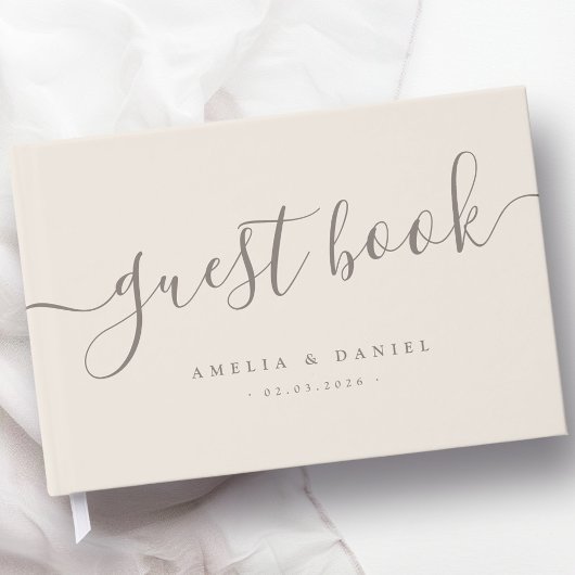 Livre D'or Calligraphie élégante mariage beige marron clair