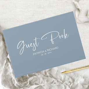 Livre D'or Calligraphie Moderne Mariage Bleu Poussiéreux