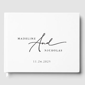 Livre D'or Calligraphie Noir Et Blanc Mariage Chic Moderne