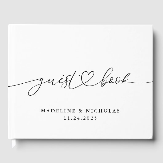 Livre D'or Calligraphie noir et blanc Simple Mariage moderne (Recto)