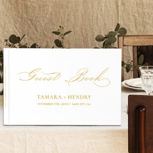 Livre D'or Calligraphie simple élégante Mariage blanc et or