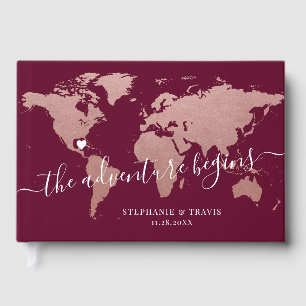 Livre D'or Carte du monde rose Gold Pink et Bourgogne