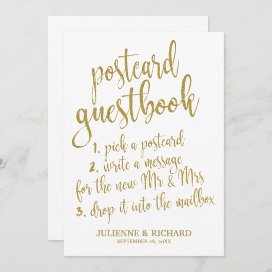 Livre d'or carte postale paillettes dorées panneau (Devant / Derrière)