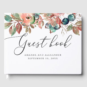 Livre D'or Cascade chute floral bleu script mariage