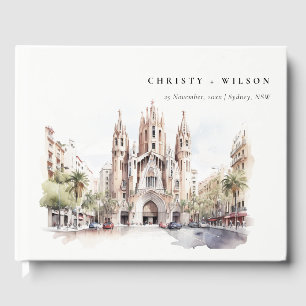 Livre D'or Cathédrale de Barcelone Espagne Mariage d'aquarell