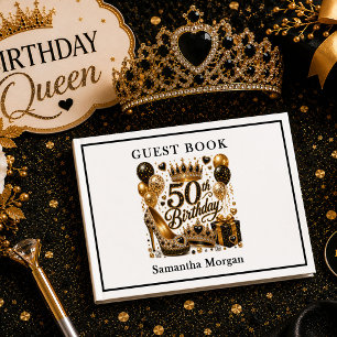 Livre D'or Célébration d'anniversaire de 50 ans Luxe Gold Bla
