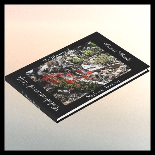 Livre D'or Célébration de la vie, nom, Fleurs rouges et roche